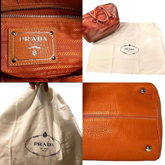 SOLD Prada Boston Bag Vitello Daino Orange Leather Handbag 194 Dust Cover - Picture 9 of 16